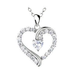 🌷Beautiful Heart Pendant Silver Plated Zircon Necklace